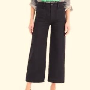 J Crew Point Sur Black High Rise Wide Leg Cropped Pants Sz 28 EUC